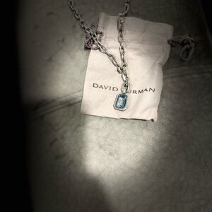 David Yurman Silver Chain with blue topaz and diamond Pendant